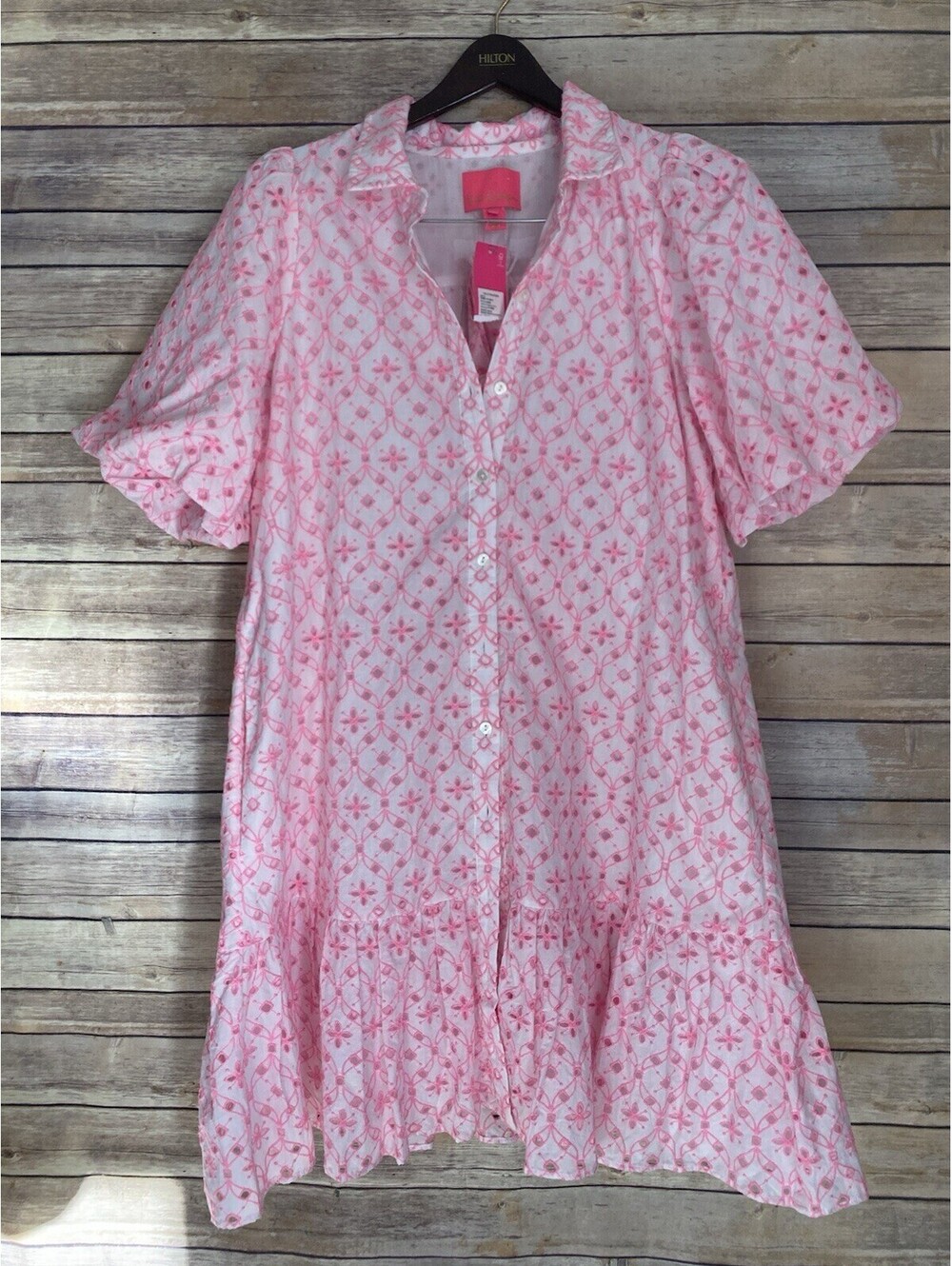Lilly Pulitzer Cartley Belted Dress White With Pink Eyelet Lace New Size 8
